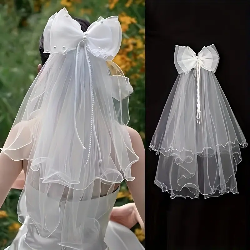 Elegant Wedding Veil with Dual Bowknots, Soft Lace Accessory for Your Special Day, Perfect Bridal Hairpiece for Weddings, Wedding Veils for Brides