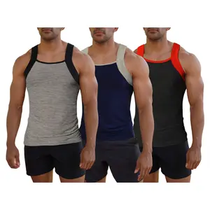 Square Cut G-unit Style Tank Top | Athletic Dry Fit Contrast Color | Men's (3 Pack)