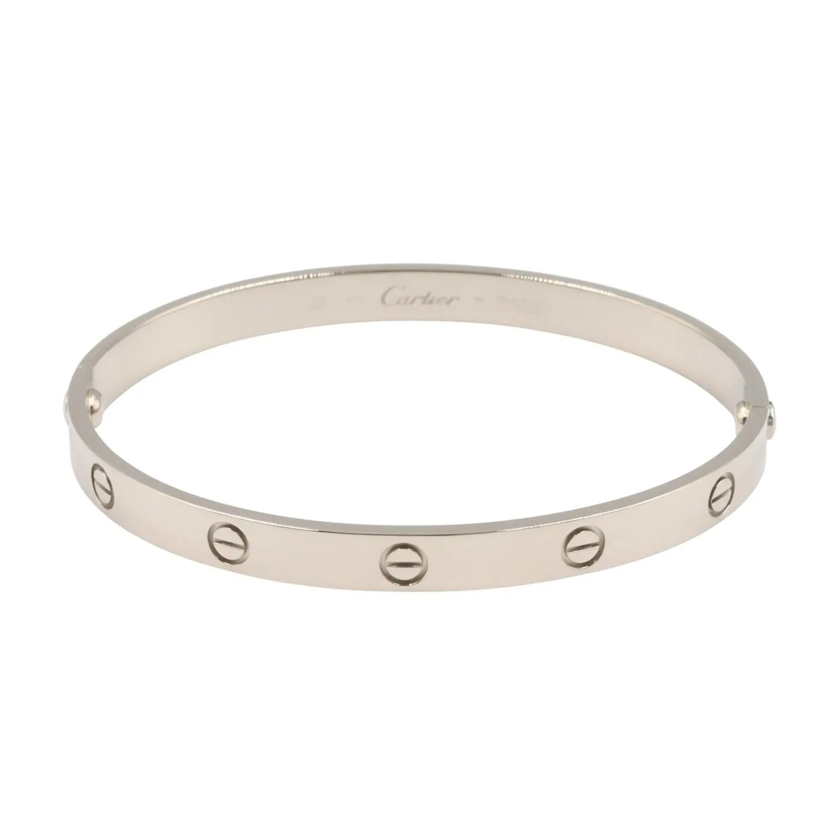 Pre-owned Cartier 18K White Gold (Au750) Small Leather Goods Love Au750 White Gold Bracelet Size 20
