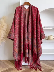 Bohemian Style Woven Shawl Scarf, Thick Fabric Fall Winter Accessory, Loose-Fit Design for Women & Girls, Perfect for Outdoor Travel Use