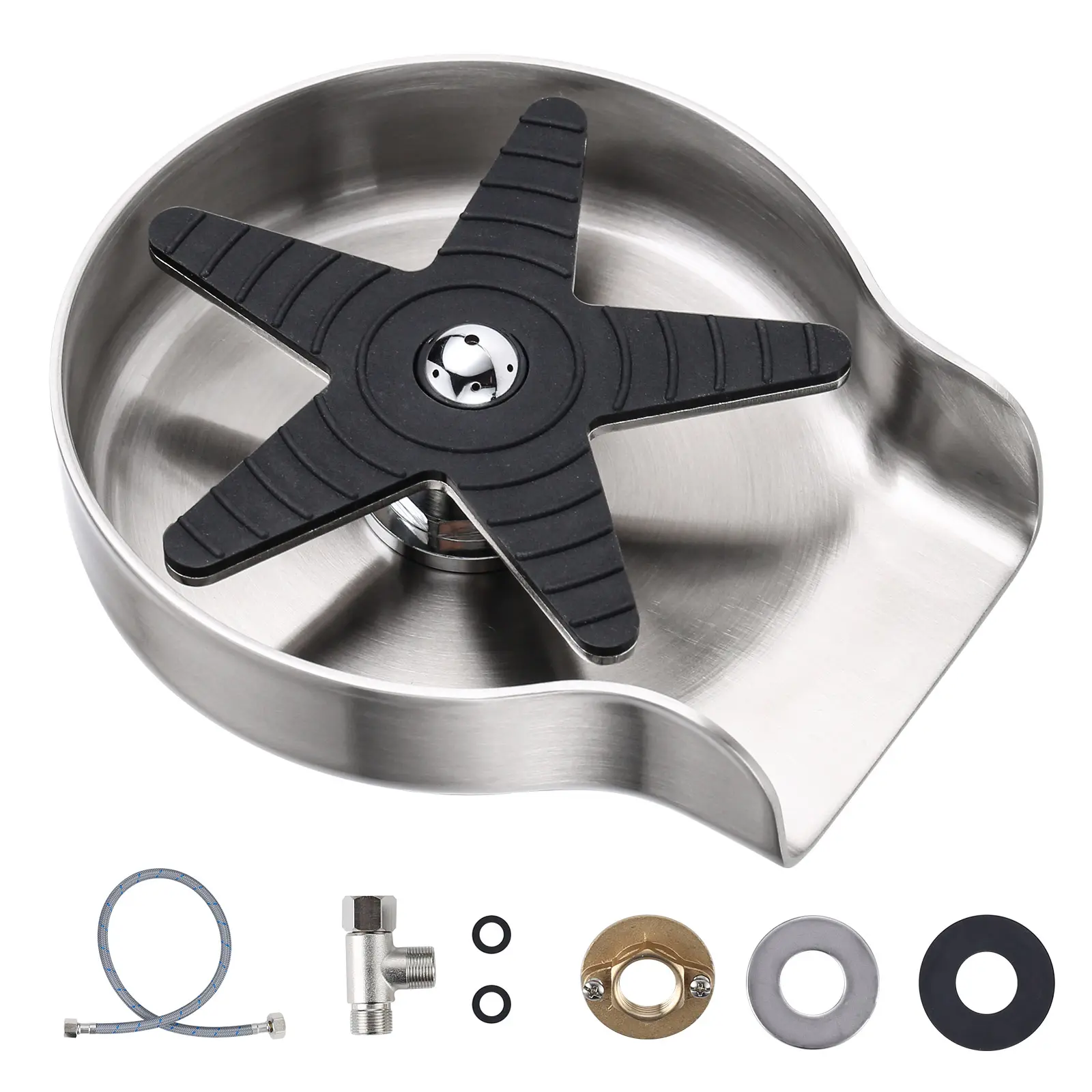 Stainless Steel Glass Rinser for Kitchen Sinks - WOWOW Glass Washer for Sink Brushed Gold, 360° Rotating Baby Bottle Washer, Gold Kitchen Sink Glass Rinser, Faucet, Fixtures