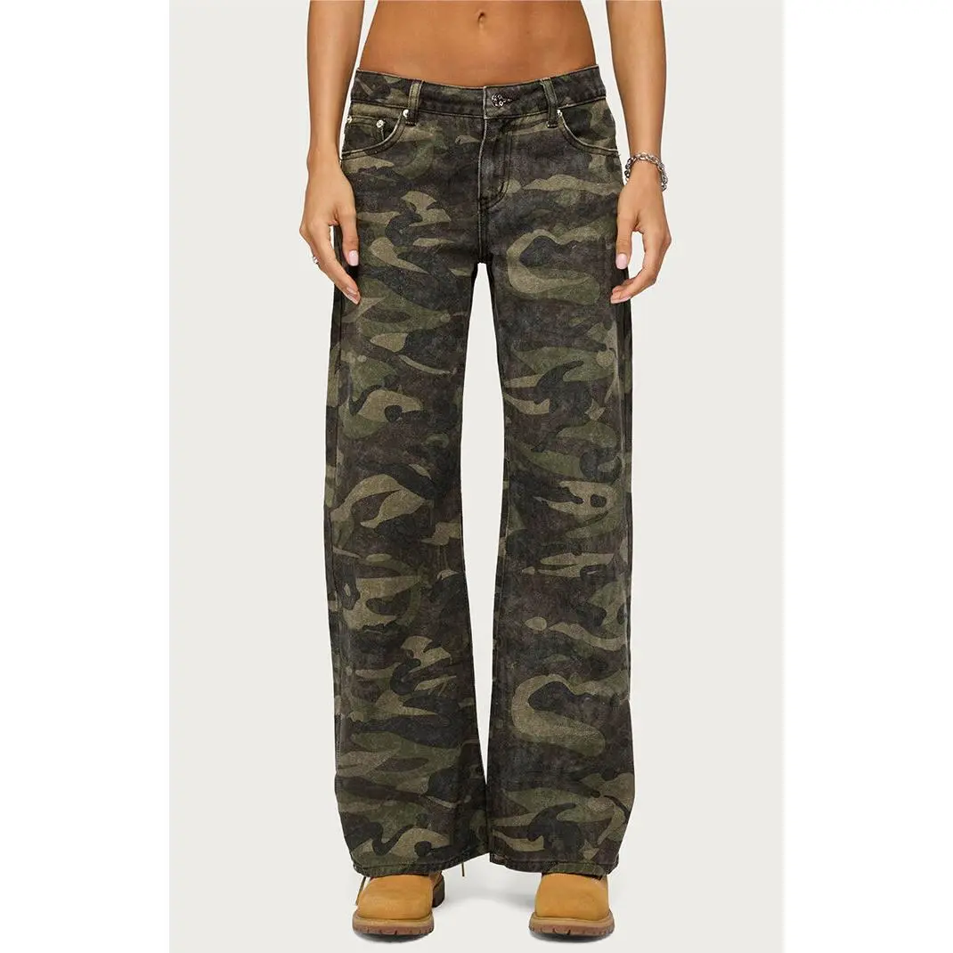 Edikted Women's Soya Camo Low Rise Baggy Jeans