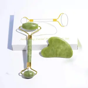 GLOW LUX Jade Roller & Gua Sha Set - Elevate Your Skincare Routine, Reduce Puffiness, Boost Radiance & Improve Circulation with Gentle Massage - Perfect for Relaxation, Green GLOW LUX
