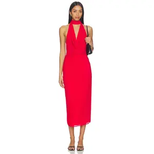 MORE TO COME Ria Halter Midi Dress in Cherry Red
