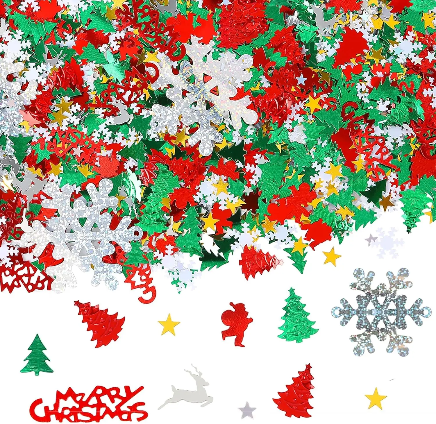 Mixed Embossed Christmas Confetti Set: 4800 count, Multicolored, PVC, 100g, Festive, Embossed, Christmas, Festive Gatherings