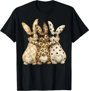 Easter Happy Leopard-Rabbit Complex Bowknot Women's T-shirt Soft Comfortable Fabric Festive Design for Easter Parties Casual Wear - Menswear