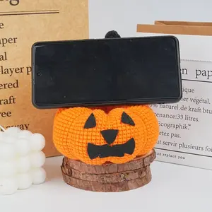 Cute Pumpkin Phone Holder, Kawaii Woven Witch Girl Decor Desk Crochet, Handmade Iphone Stand,Christmas Gift Accessories Smartphone Cellphone