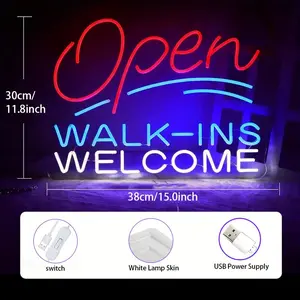 Large Open Walk Ins Welcom Neon Sign,Led Open Business Signs for Shop Bar Club Pub Super Bright Light Red Open for Barber Shop or Restaurant
