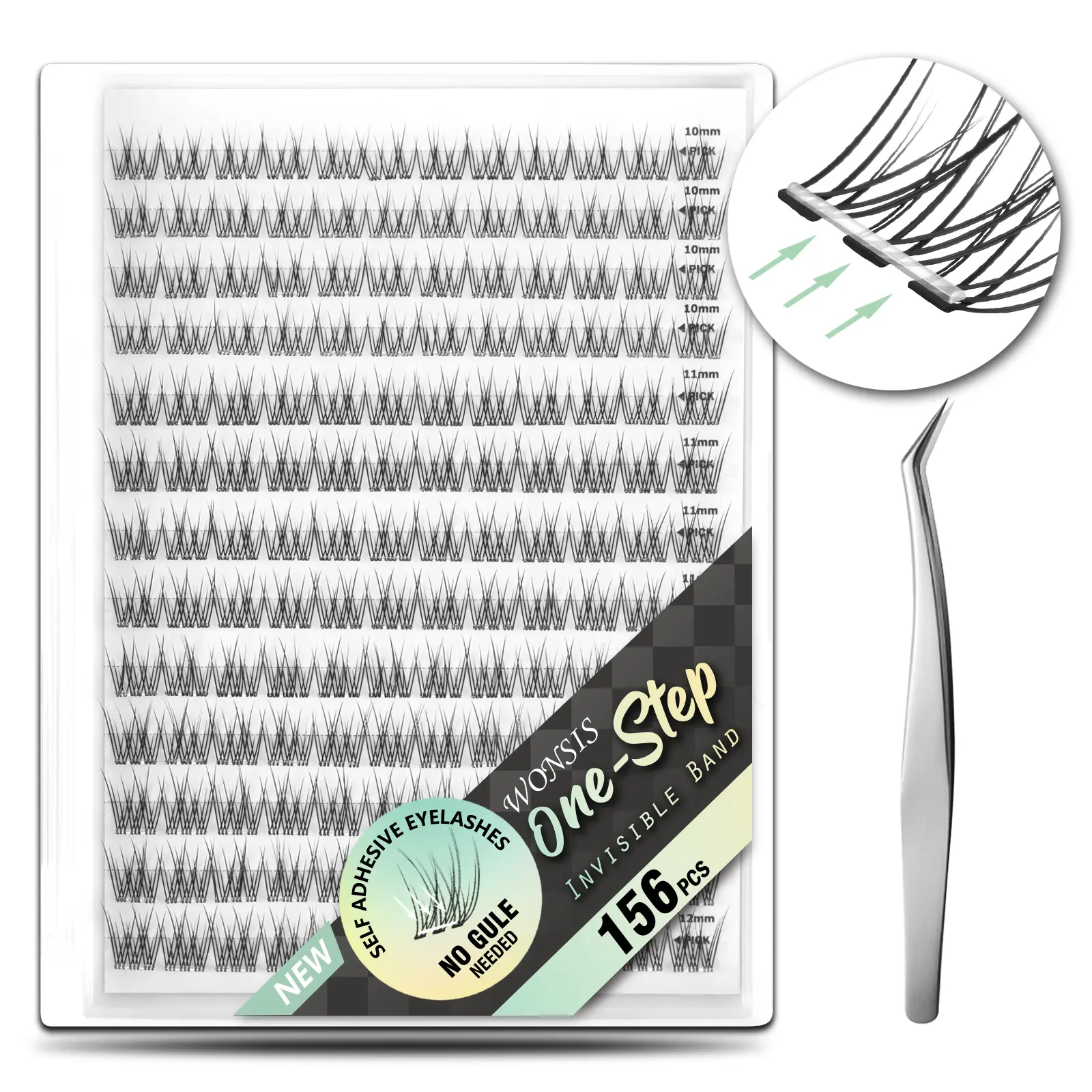 WONSIS Self Adhesive Eyelashes, 156 Pcs Self Adhesive Eyelash Clusters, No Glue Needed, Invisible Band Lash Clusters - Longer Lasting, No Sticky Residue Pre Glued Eyelashes