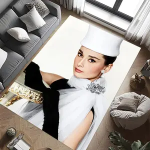 Audrey Hepburn (12) Stylish and creative printed pattern doormat for hallways, bathrooms, and entryways.  Home decor for living rooms, bedrooms, and bedside areas.  Suitable as Halloween, Chris