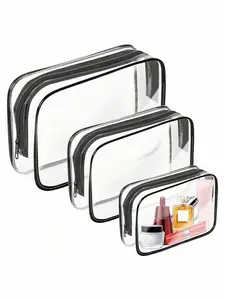 3 Pack Waterproof Travel Cosmetic Bag Transparent Toiletry Organizer with Zipper Lightweight Multifunctional Makeup Pouch for Women Girls Summer Vacation Accessories Storage Clear Makeup Bag