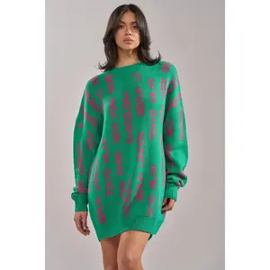 AROUND THE WORLD SWEATER MINI DRESS IN GREEN