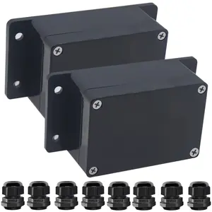 2Packs IP65 Waterproof ABS Plastic Electrical Project Power Junction Box with Fixed Ear Black 3.94x2.68x1.97 inch(100x68x50mm)