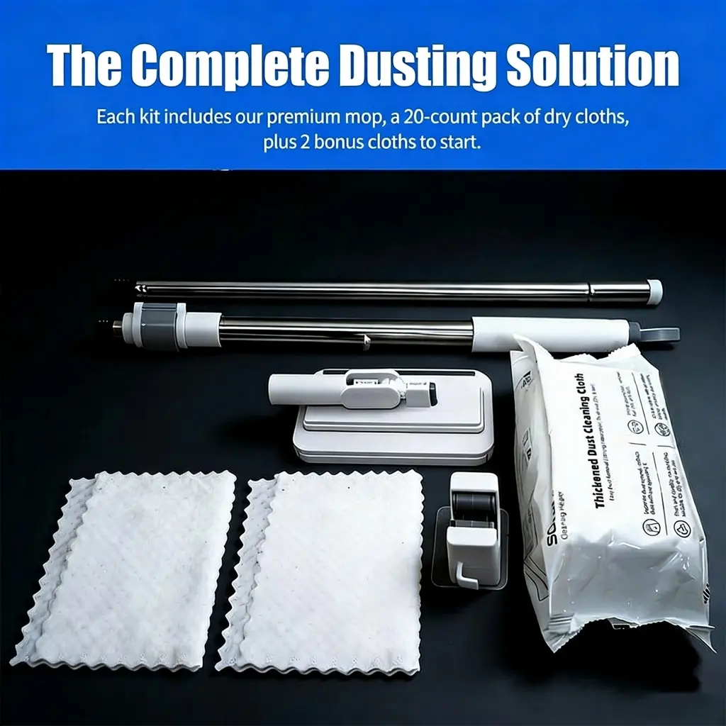 Hands-Free Contactless Flat Mop Set - Floor Care Tool with Handle, Strong Clamp System, Firm Clamp Grip for Steady Cleaning, 20 Disposable Pads, Lightweight, No Wash/No Bucket/No Bending, Dry&Wet Use for Floors, Walls, Windows & Glass Surfaces, Special Si