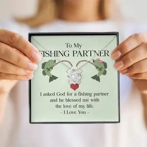to My Fishing Partner Necklace Gift for Girlfriend Wife Fishing Lover Gift - Love Knot BB788 - Necklace Jewelry with Gift Box for Birthday Anniversary