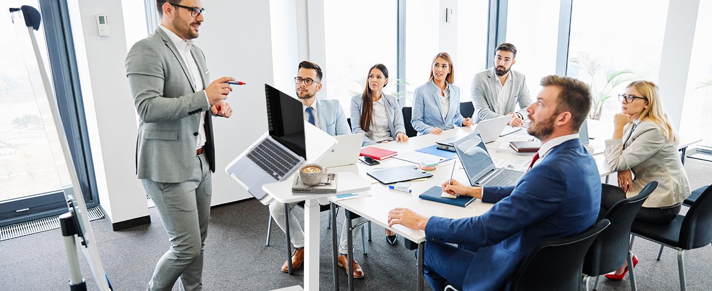 Overbed Bedside Table with Wheels, Mobile Standing Stand Up Rolling, Adjustable Height Tray, Side Computer Workstation for Home, Office Use