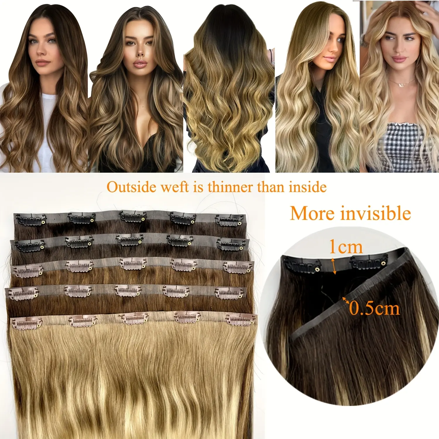 New 2025 Arrivals 1pc Elegant Straight Remy Human Hair Extension Clip-in Tape, Ultra Seamless Double PU Weft Transparent Hair Extensions for Women, Natural Look & Soft Texture, Easy to Apply & Maintain, Remy Hai
