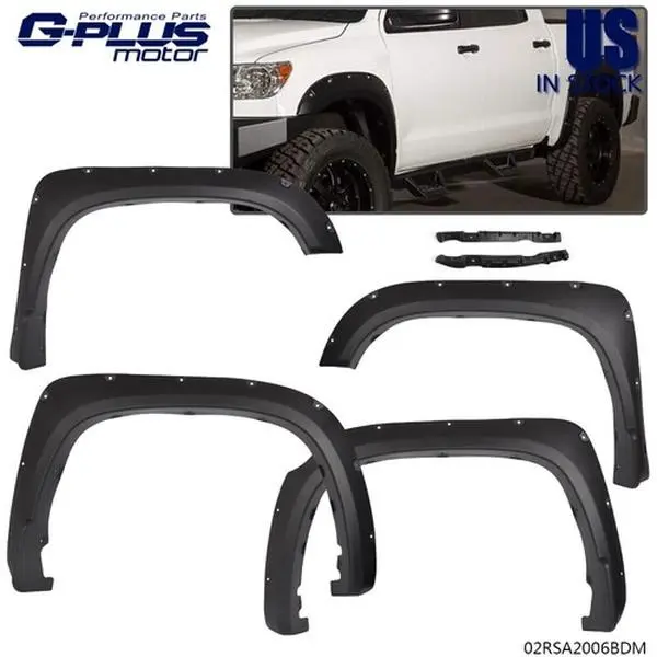 G-PLUS 4-Piece Textured Pocket Rivet Wheel Fender Flare Set, Automotive Car Exterior Mud Flap Splash Guard Protector, Assembly Required for 2014-2020 Toyota Tundra