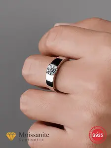 S925 Sterling Silver Men's Elegant Moissanite Solitaire Ring, Exquisite Trendy Ring, Fashion Engagement Rings, Fashionable Jewelry Accessories for Men As Engagement & Wedding Ring