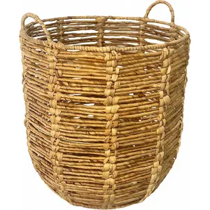 60L Large Wicker Laundry Basket with Handles for Living Room - Tall Round Hand Woven Water Hyacinth Blanket Storage Baskets Hamper for Clothes, Blankets, P