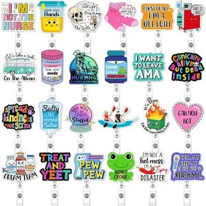 Funny Badge Reel 24 Count Retractable Name ID Clip - Cute Badge Holder for Student, Assistant, and Coworker - Style for Bulk Gifts