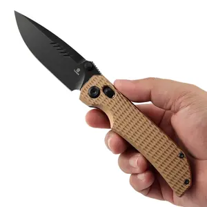 Tenable Eaglestrike | Cross Bar Lock | 3.73'' Black/Stonewashed Blackwashed Satin Nitro V Blade | Blue/Bronze/Green/Sliver/Black Anodized Aluminum with Diamond Pattern/Micarta Handle | James Lowe Design-T1095Series outdoor adventure gift multicolor