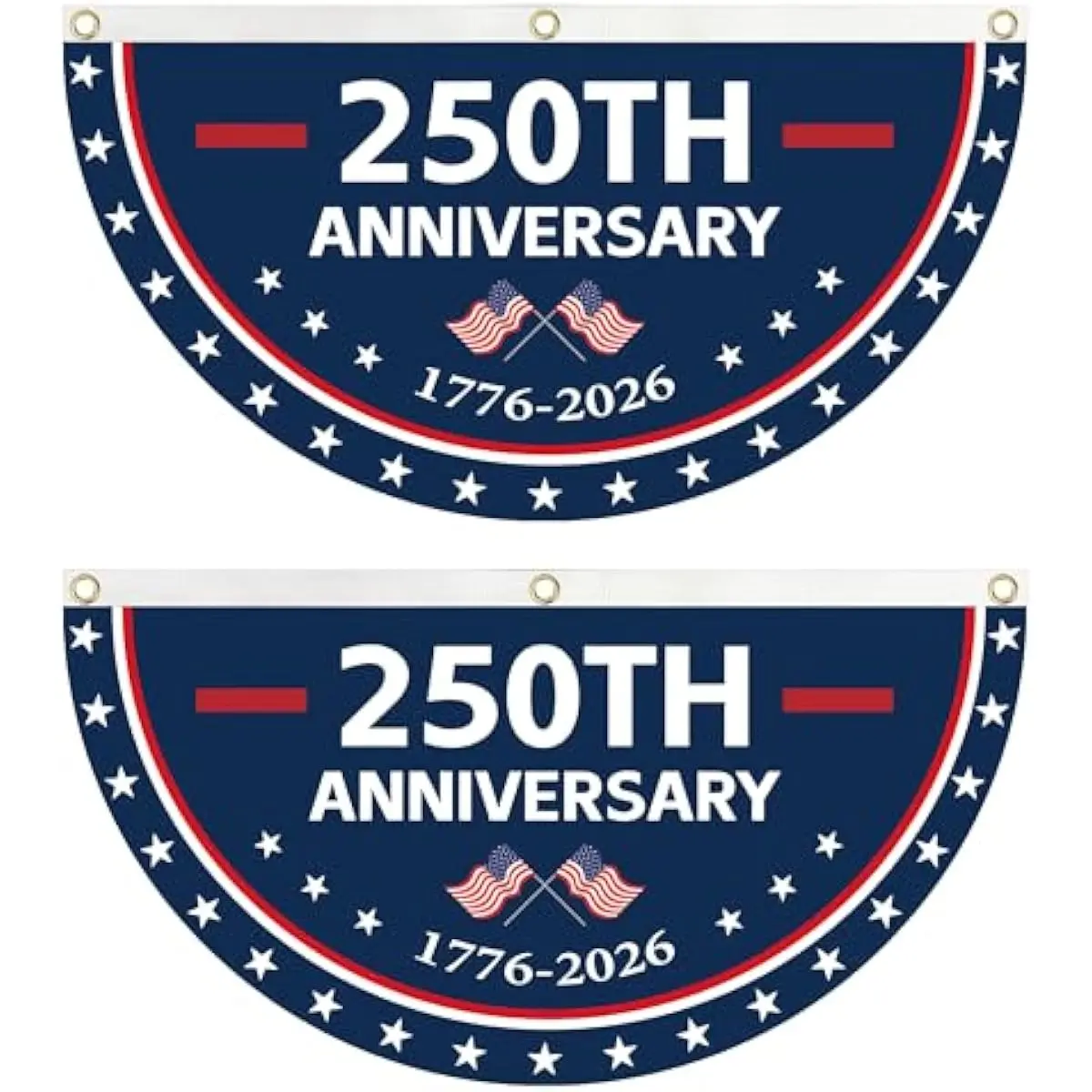 America 250th Anniversary Flag Bunting 2-Pack Patriotic Outdoor Decor Double-Sided USA Fan Flags for July 4th Party Supplies Backyard House Porch Hanging with Brass Grommets