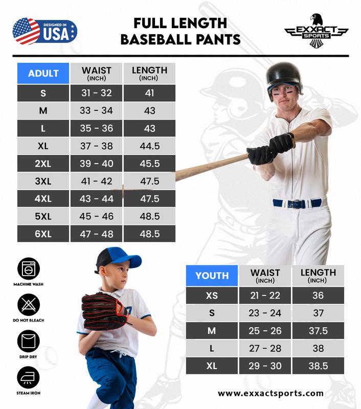 Exxact Sports Proline Full Length Baseball Pants Youth & Adult with Stripes, Relaxed Fit Open Bottom Men/Boys Baseball Pants (Grey/Red)