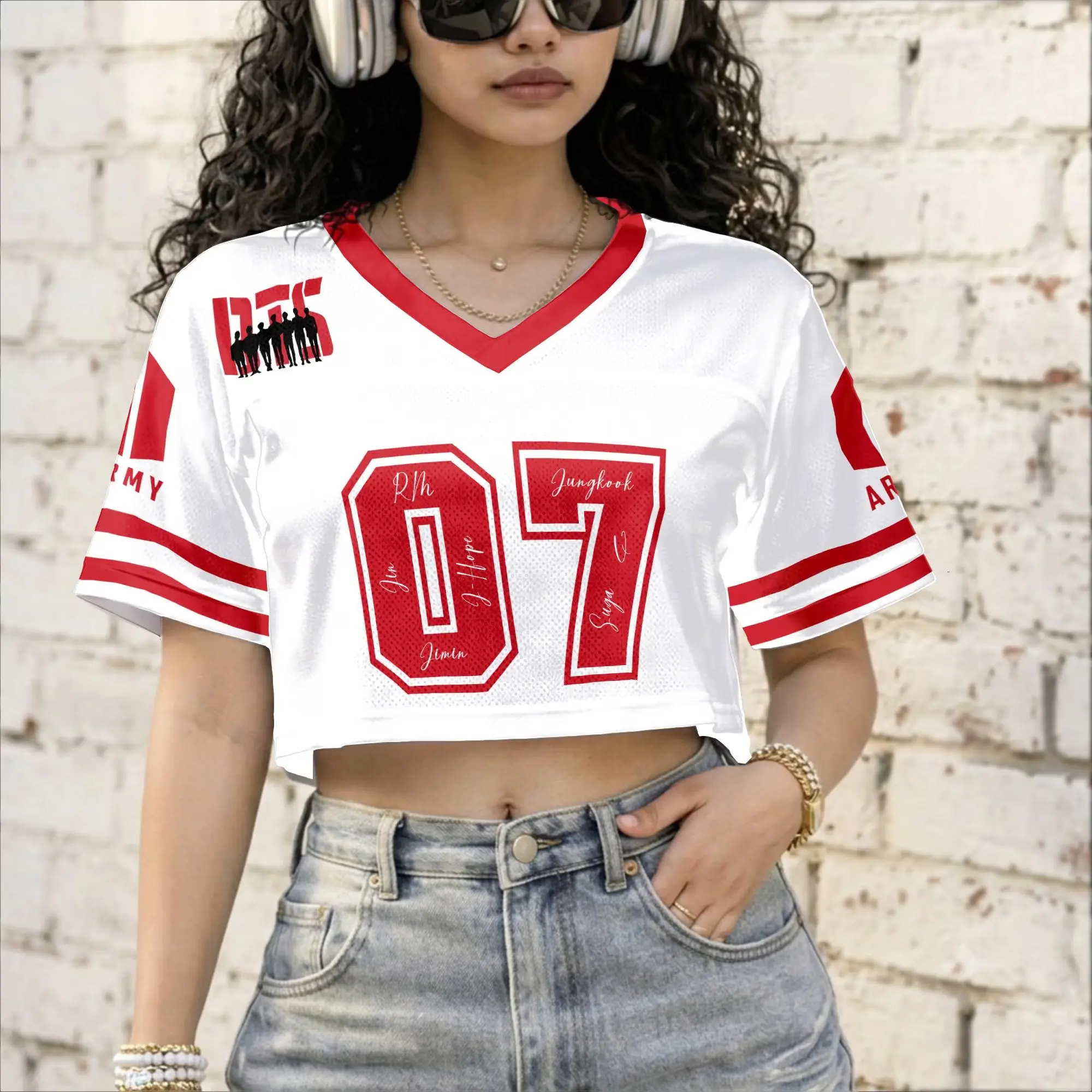 K-Pop Inspired Crop Top Football Jersey,  Fan's Style Cropped Sports Shirt Bangtan Crop Tee Concert Outfit, Music Lover Gift