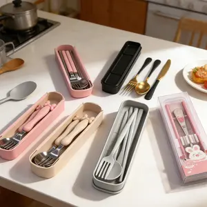 3Set 8Pcs Heavy Duty Stainless Steel Flatware Utensils Cutlery Set Including Steak Knife Fork and Spoon, Dishwasher Safe,BPA-free & food-safe forToddler self-feeding training,On-the-go meals,Daycare & preschool supplies,Picnics & family outings