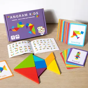 Wooden Tangram Puzzle Set with Pattern Cards & Guidebook - Colorful Geometric Shape Blocks for Creativity, Logical Thinking & Problem-Solving, Educational Toy for Shape Recognition & Imaginative Play, Fun Brain Teaser for Preschoolers
