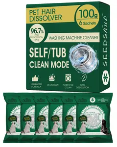 SEEDSHUB Washing Machine Cleaner - Pet Hair Dissolver & Deep Cleaning Powder, 5-in-1 Enzymatic Formula, Removes 96.7% Hair & Odors, Front & Top Load HE Septic Safe, 6 Individual 100g Sachets TikTokShopStockUp