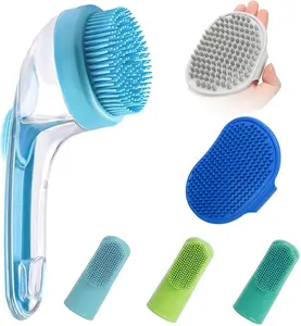 (6 Pcs) Pet Grooming Bath Massage Brush with Soap and Shampoo Dispenser Soft Silicone Bristle for Long Short Haired Dogs Cats Shower