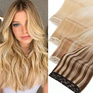 100% Human Hair Extensions Clip In On One Piece  Remy 3/4 Full Head 8 inch-24inch Highlight Blonde Straight Hair