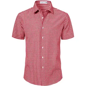 Mens Short Sleeve Plaid Casual Button Down Shirts Gingham Regular Fit Dress Shirts