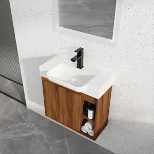 24'' Wall-Mounted Bathroom Vanity with White Ceramic Sink & Soft-Close Door, KD-Packing