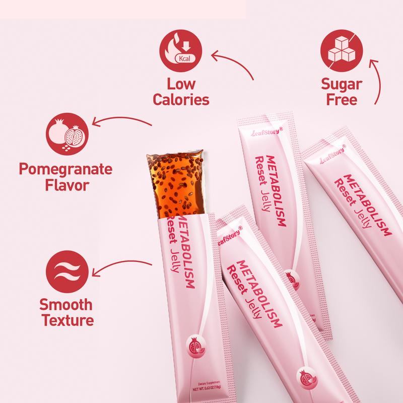 LeafStory Metabolism Reset Jelly (2 Sticks): Pomegranate Flavor, Support Metabolism & Energy, Support Digestion & Gut Health, Sugar-Free, Skin Elasticity, Hair & Nails, Gluten-Free, Non-GMO, Gelatin-Free