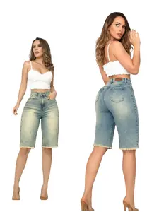 Bermuda jeans colombiana  mujer efecto pusp up con tela fresh diferentes tonos 1 boton
