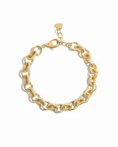 Sami Jewels Round Pave Link Bracelet, Statement Bracelet, Gold Plated Bracelet, Chain Link Bracelet, Stackable Bracelet, Chain Bracelet, Statement Jewelry