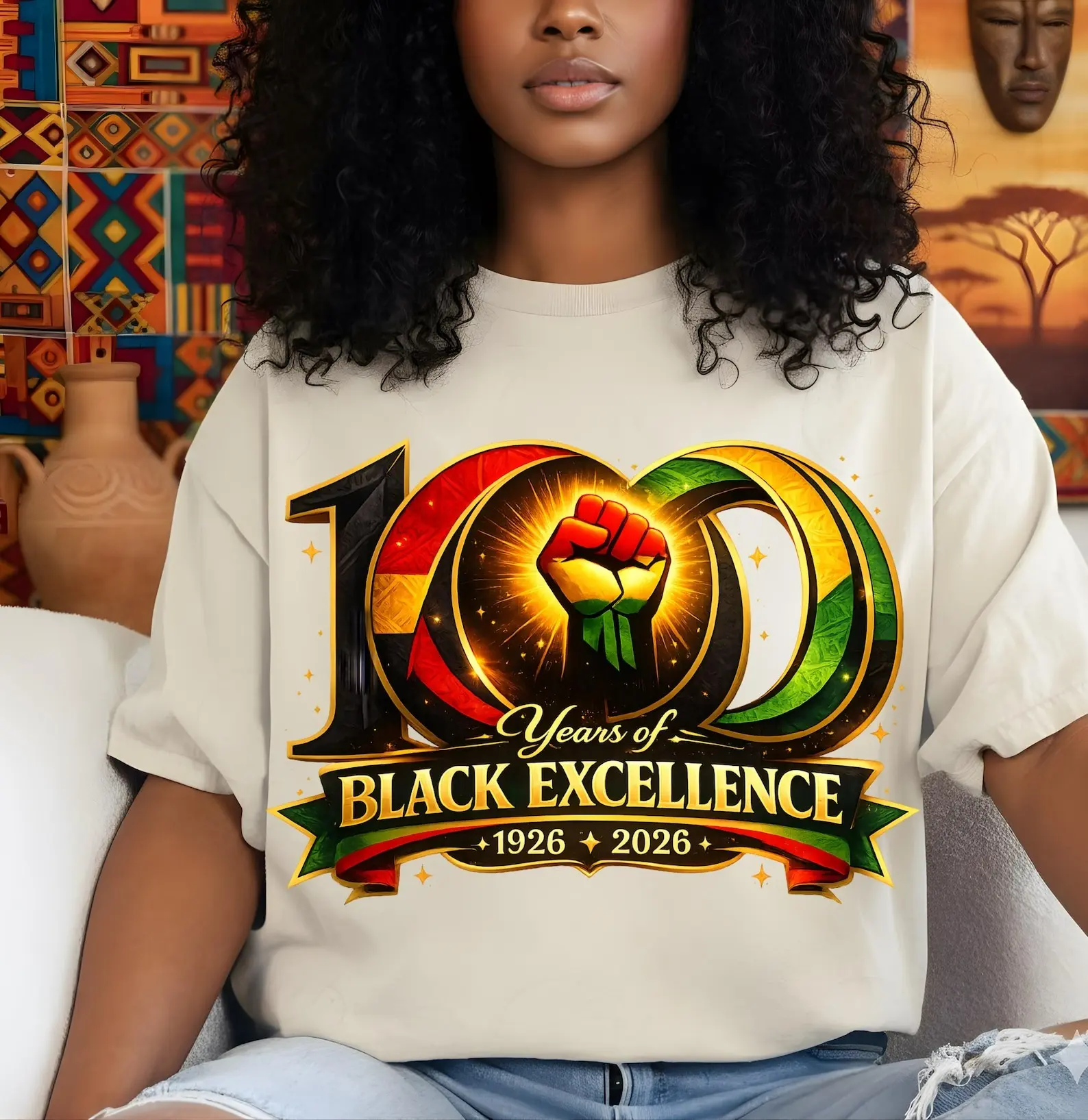 100 Years of Black Excellence 1926–2026 Unisex Sweater, Black Power Fist Art Unisex Tee, Black History Month Shirt, BLM Gifts