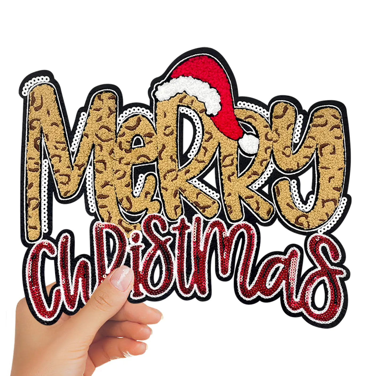 Large Chenille Iron-On Patches - 9.2x11.1 Inches, Sequin-Embellished Chenille Embroidery, Glitter Festive Touch for Hoodies, Sweatshirts, Jackets & DIY Projects