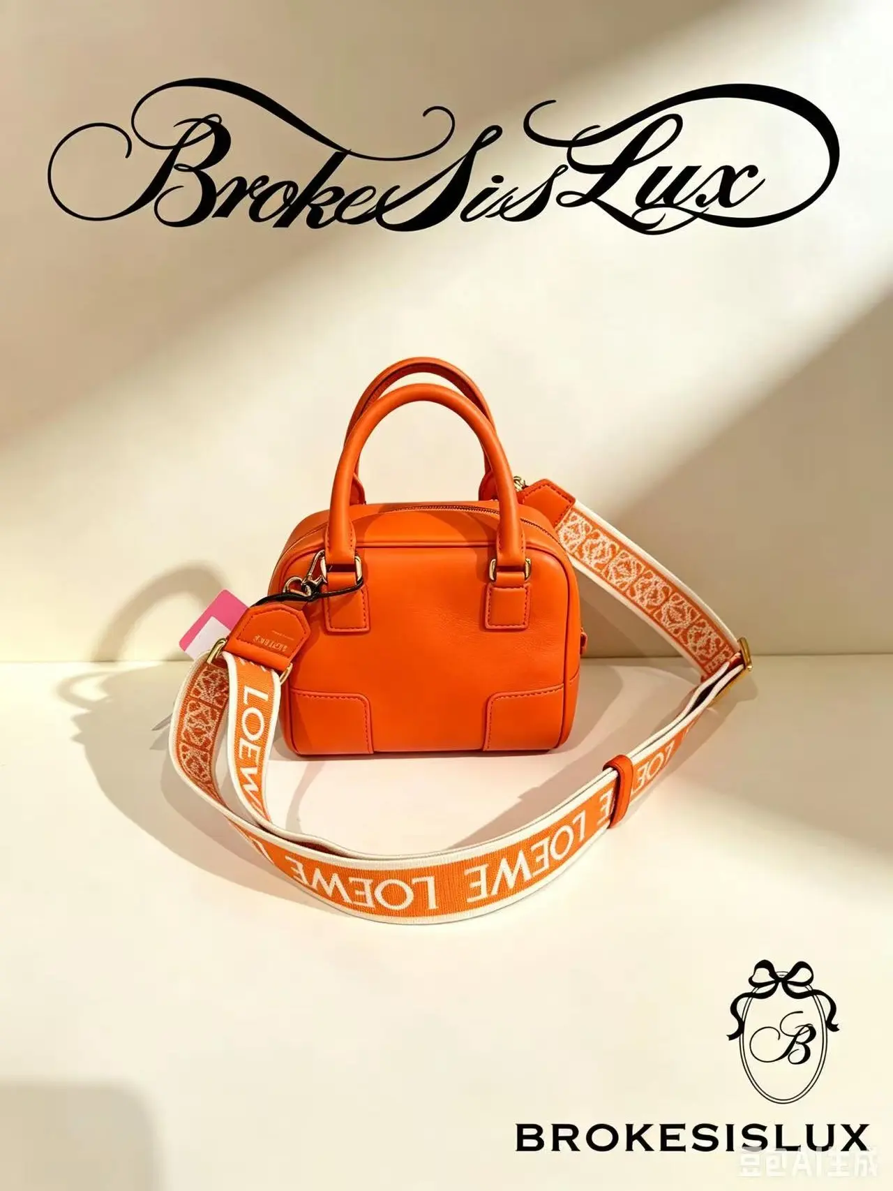 Pre-owned Loewe Mini Amazona 16 Bag, Bright Orange Smooth Calfskin, Short Top Handles, Zip Closure, Wide Jacquard Logo Crossbody Strap, Gold Tone Metal Hardware