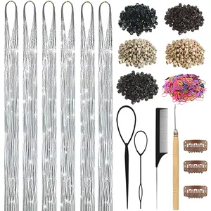 Silver Color Hair Tinsel Kit for Girls Fairy Tinsel Hair Extensions Holographic Hair Tinsel Heat Resistant Colored Hair Glitter Christmas Party Festival