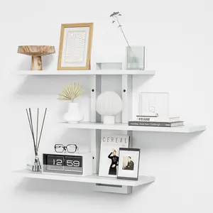 Floating Shelves, Set of 3 Wooden Shelves for and Bedroom, Decorative Wall-Mounted Display Shelf for Plants, Books, Pictures, White