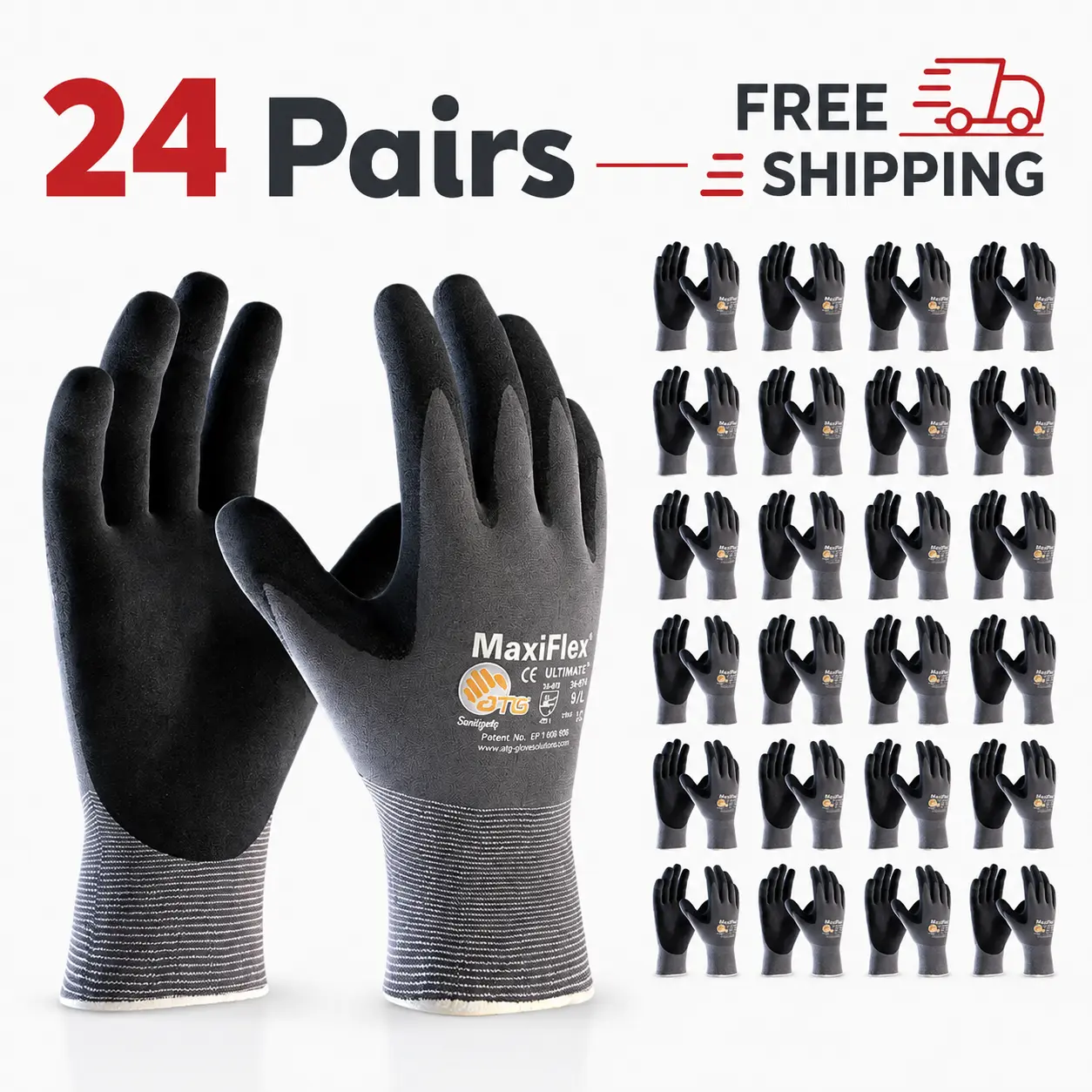 6 - 12 - 24 Pairs MaxiFlex Ultimate Work Gloves – Guantes de Trabajo MaxiFlex l Micro-Foam Nitrile Coated – Breathable, Durable, Anti-Slip for Construction, Gardening