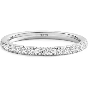 Moissanite Eternity Band Ring for Women, 925 Sterling Silver Gold Plated Bezel Set Stackable Ring