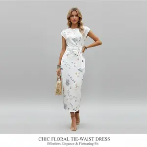 2026 new dropshipping women's striped print lace-up front dress