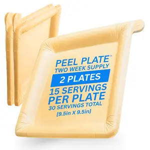 Peel Plate [2-Pack] 30 Servings Total [9.5in X 9.5in] - 2 Week Supply of Reusable Paper Plates
