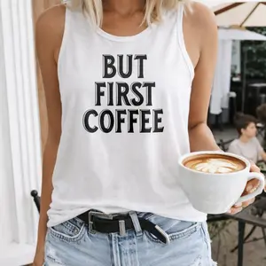 Women Coffee Tank Top Funny Graphic Summer Sleeveless Casual Round Neck Animal Print Daily Wear Medium Length Regular Fit - Womenswear