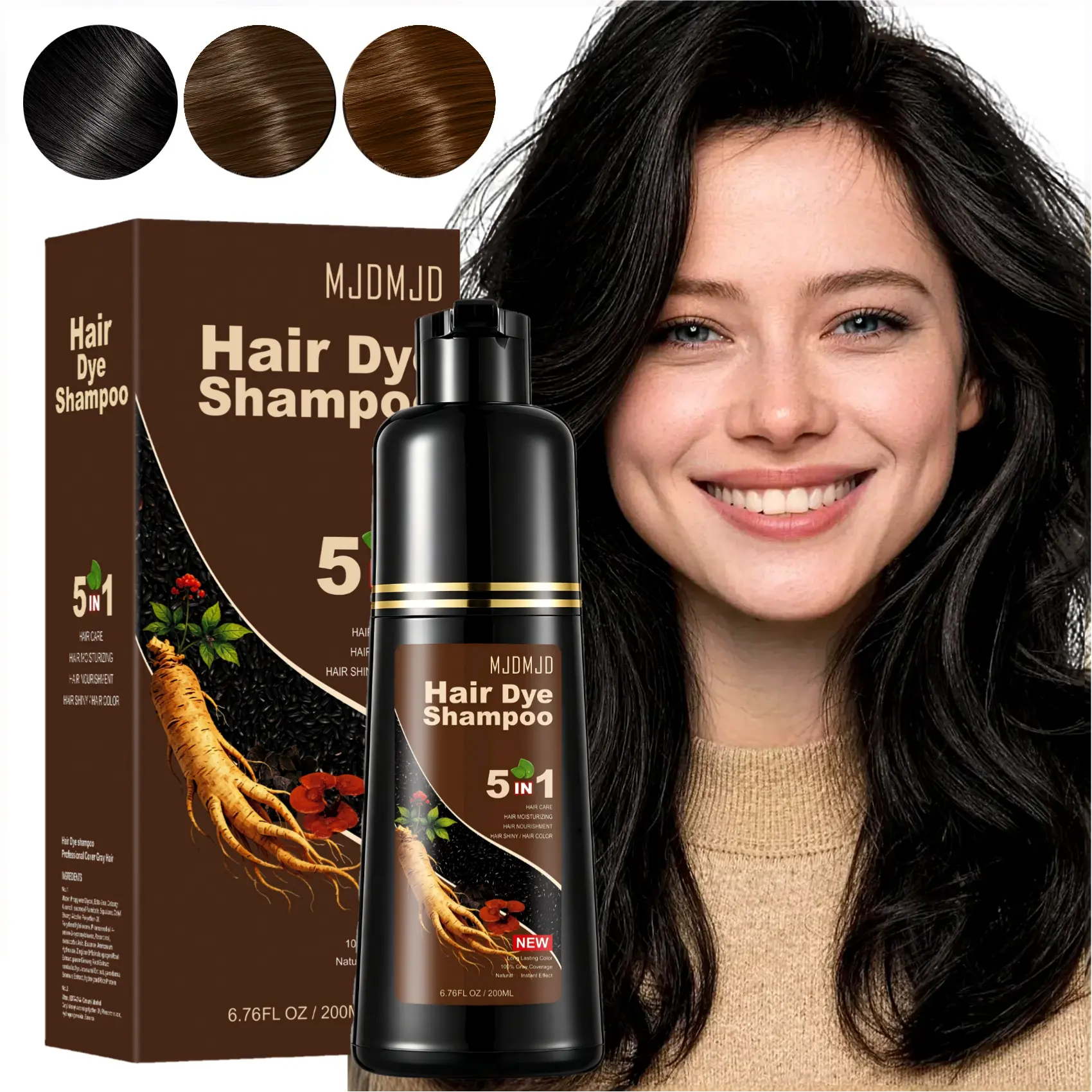 Natural Black 5 in 1 Hair Dye Shampoo ,Semi-Permanent Gray Hair Coverage with Ginseng Extract, Natural Plant Ingredients, Long Lasting Color, Easy At-Home Hair Coloring Shampoo for Men & Women, 200ml 613  hair  color honey blonde shade  seq  storage  dye